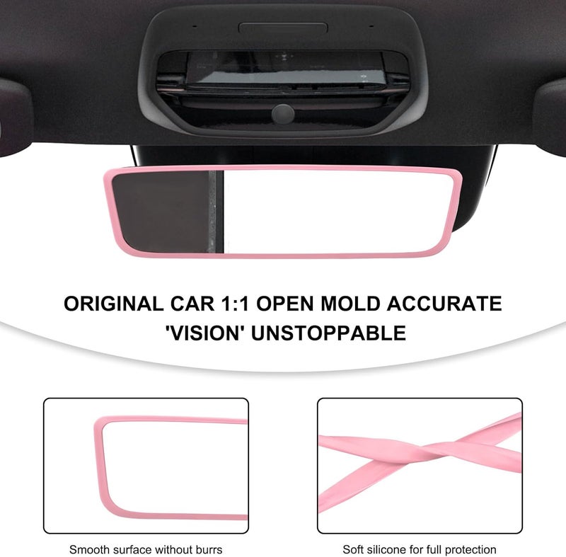 FSTURIOS Car Rear View Mirror Protector Frame, Silicone Rearview Mirror Edge Protective Cover, Automotive Mirrors Trim Frame Decoration Compatible with Model 3 Y X S Semi 2014-2024 (Pink) - Image 3